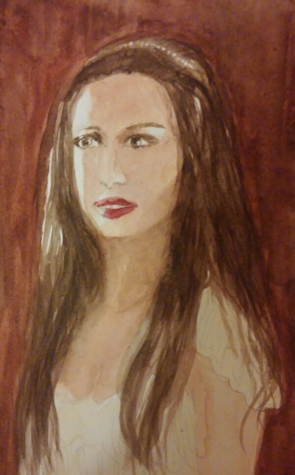 Akvarell maleri Portrett ung dame